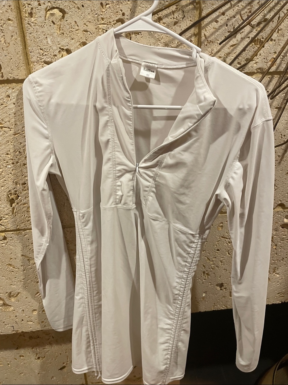 Lightweight White Zip-Front Long Sleeve Top
